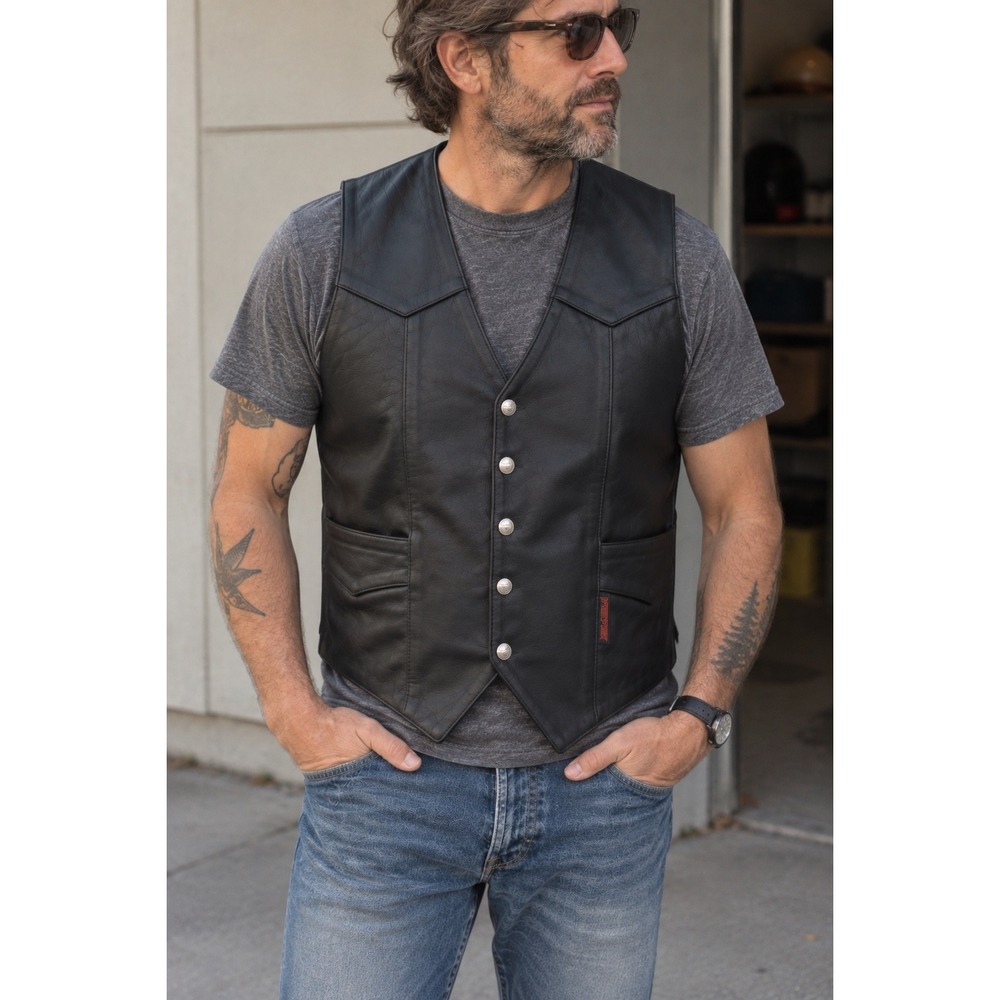 NWT Vintage Y2K Interstate Leather‎ Black Motorcycle Biker Vest S